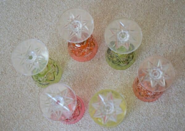 SALE - A Vintage Ornate Set of Six Bavarian Colour Hock Glasses - Image 7