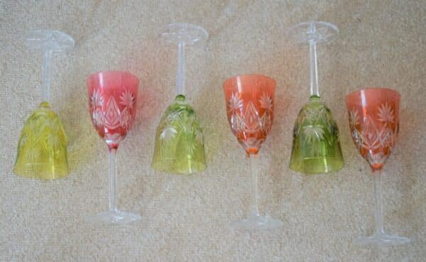SALE - A Vintage Ornate Set of Six Bavarian Colour Hock Glasses - Image 5