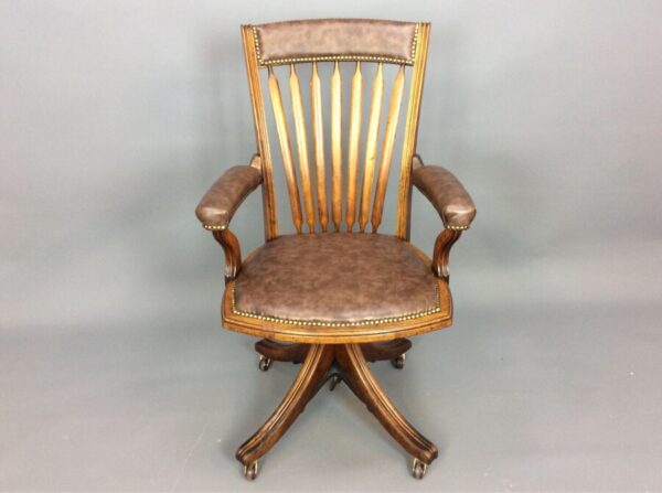 Late Victorian Oak Swivel & Tilt Desk Chair Oak Desk Chair Antique Chairs 3