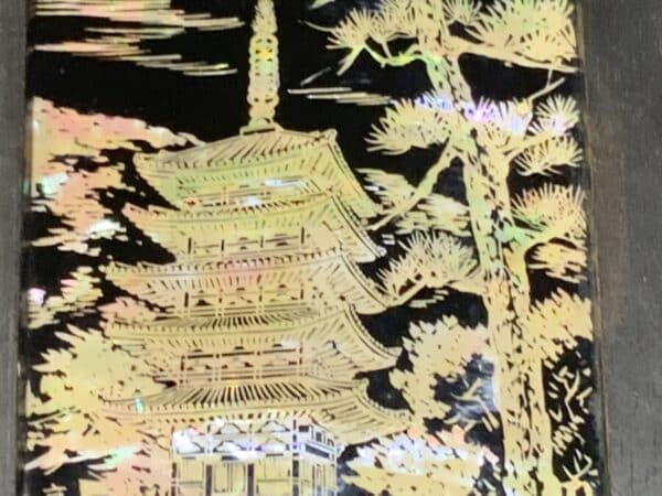 Japanese miniature Carved mother of Pearl Pagoda framed work - Image 11
