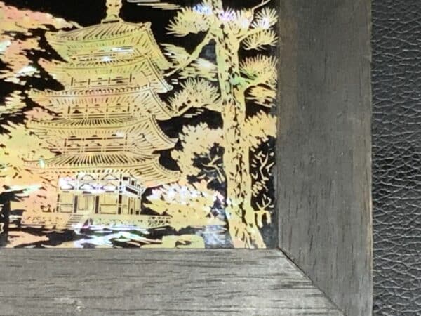 Japanese miniature Carved mother of Pearl Pagoda framed work - Image 5