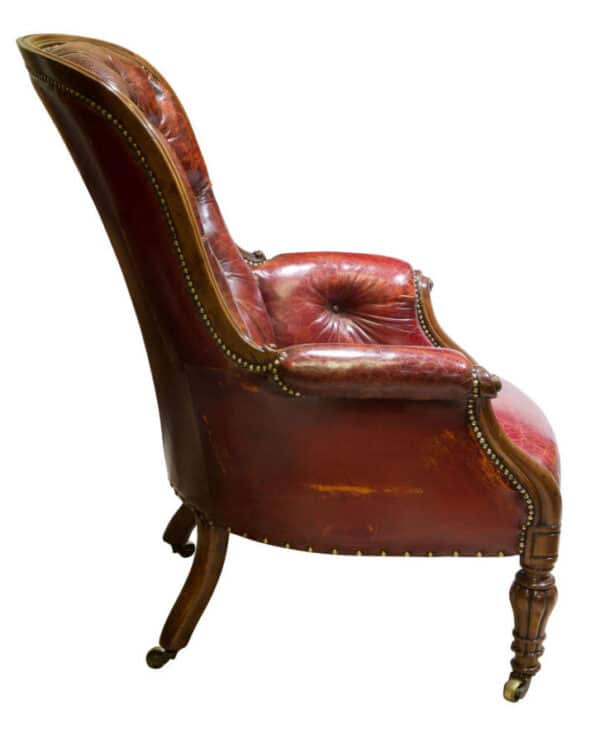 19thc mahogany and leather library chair - Image 2
