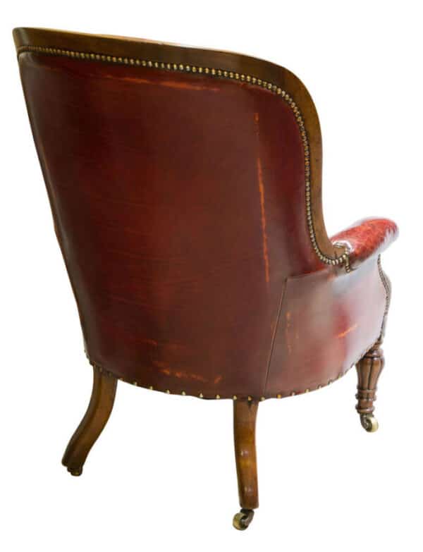 19thc mahogany and leather library chair - Image 4