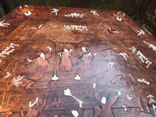 Chinese table inlaid with bone and exotic woods. Antique Tables 6