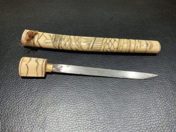 Japanese carved Bone Knife Antique Collectibles 7