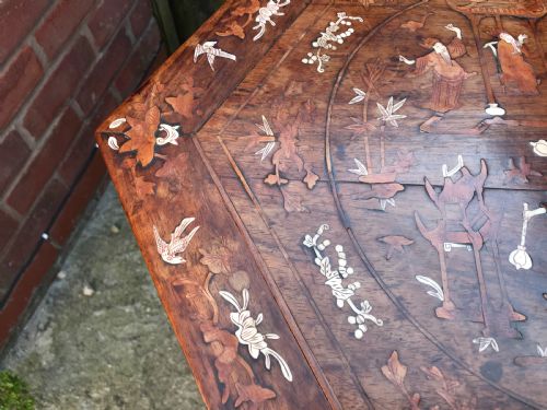 Chinese table inlaid with bone and exotic woods. Antique Tables 9