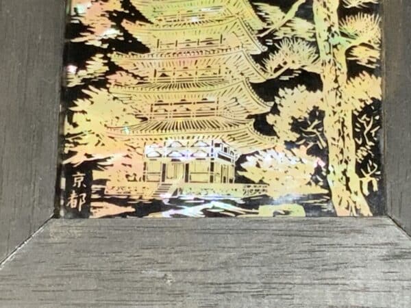 Japanese miniature Carved mother of Pearl Pagoda framed work - Image 6