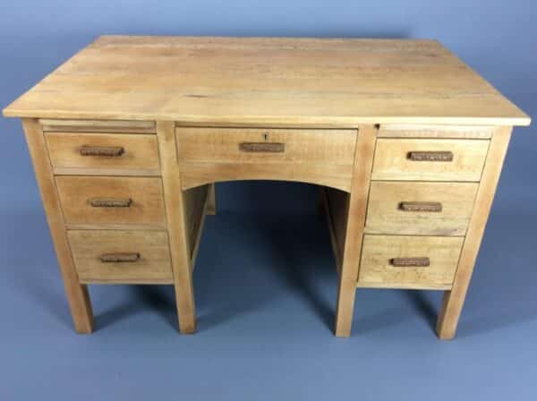 Twin Pedestal Solid Oak Writing Desk c1930’s Oak Desk Antique Desks 3