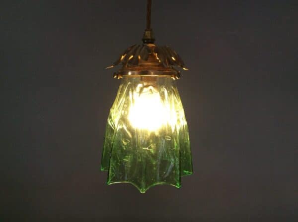 Arts and Crafts Green Glass Pendant Light