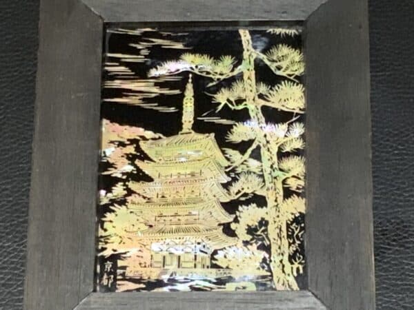 Japanese miniature Carved mother of Pearl Pagoda framed work - Image 9