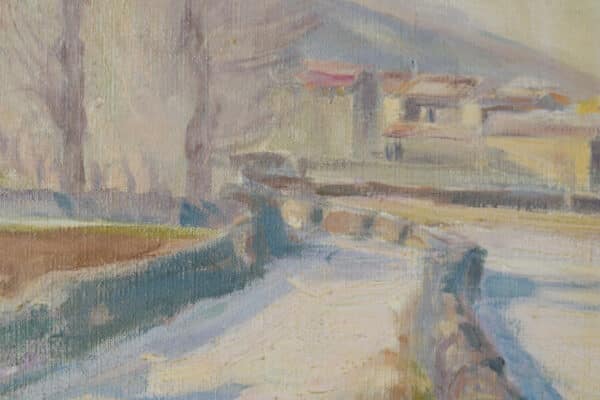 Impressionist Snowscape With Mountain Village impressionist Antique Art 6
