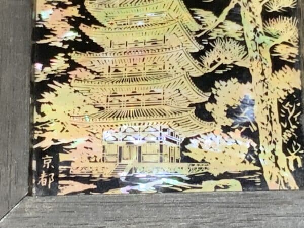 Japanese miniature Carved mother of Pearl Pagoda framed work - Image 12
