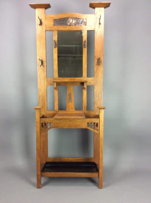 Arts and Crafts Oak Hall Stand by Harris Lebus