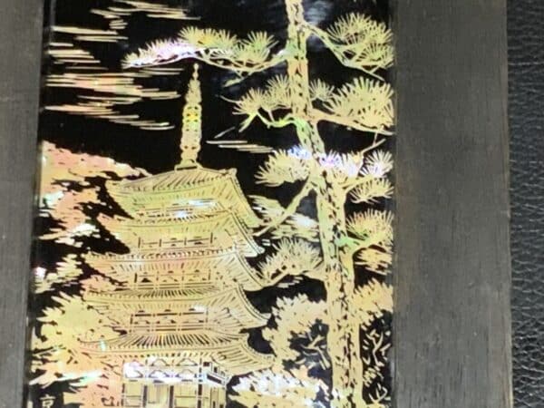 Japanese miniature Carved mother of Pearl Pagoda framed work - Image 4