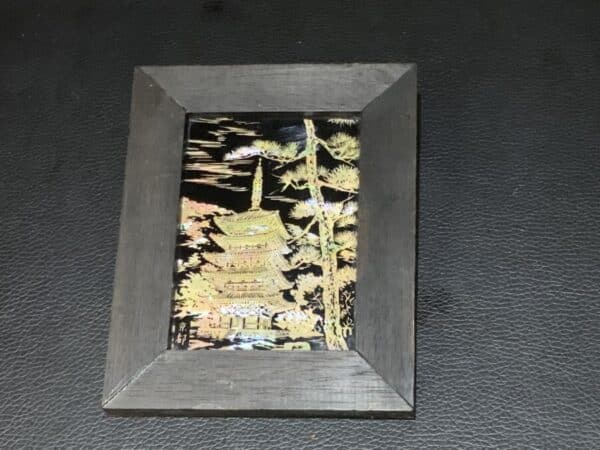 Japanese miniature Carved mother of Pearl Pagoda framed work