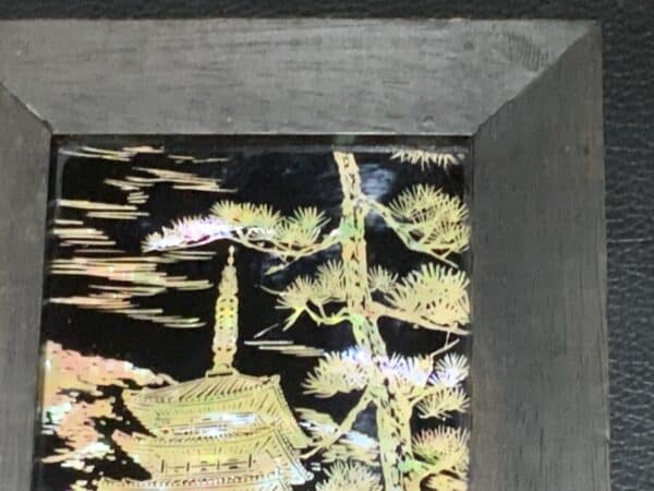 Japanese miniature Carved mother of Pearl Pagoda framed work - Image 3