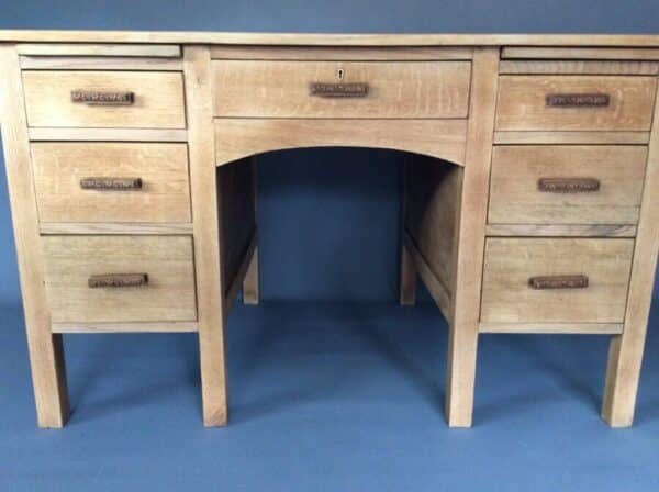 Twin Pedestal Solid Oak Writing Desk c1930's - Image 5