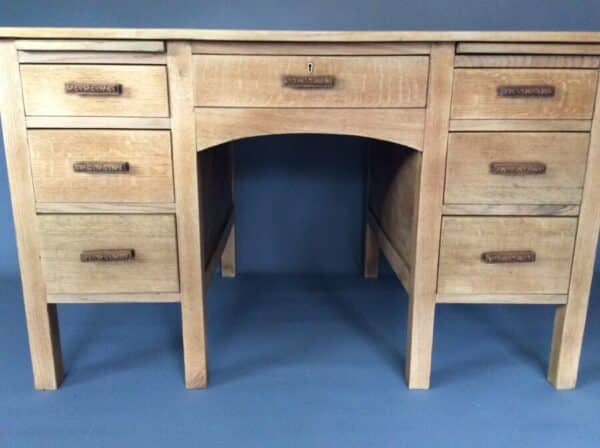 Twin Pedestal Solid Oak Writing Desk c1930’s Oak Desk Antique Desks 7