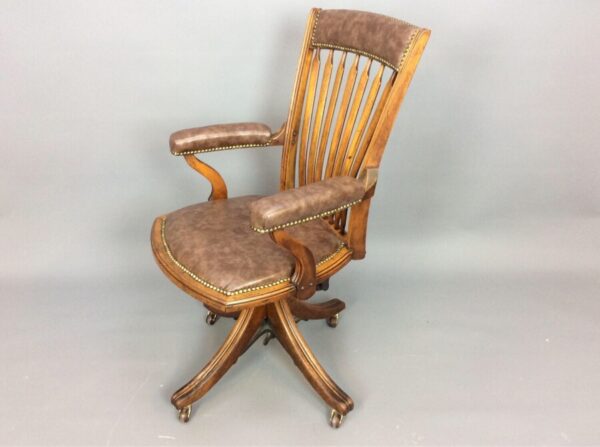 Late Victorian Oak Swivel & Tilt Desk Chair Oak Desk Chair Antique Chairs 7
