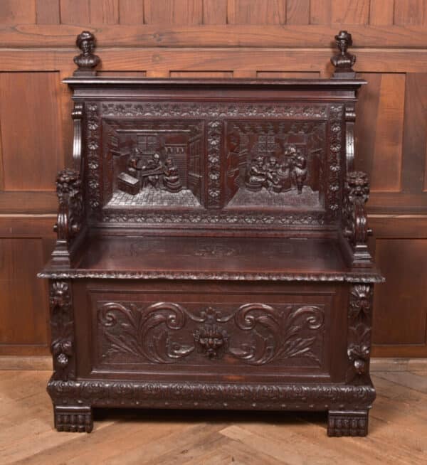 Oak Carved Monks Bench SAI2593 - Image 5