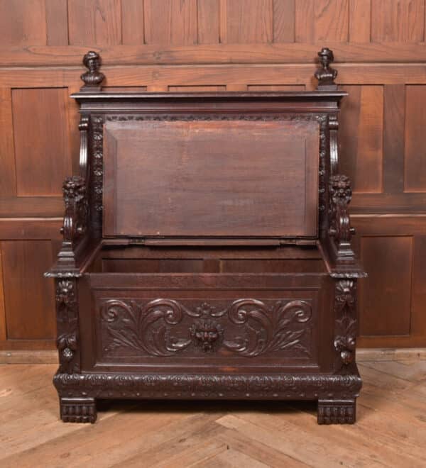 Oak Carved Monks Bench SAI2593 - Image 6