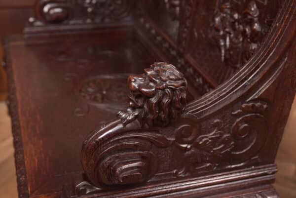 Oak Carved Monks Bench SAI2593 - Image 11