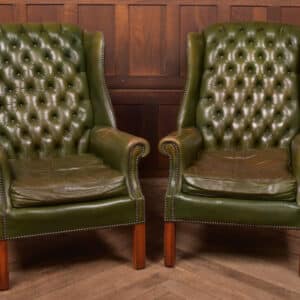 Pair Of Green Leather Chesterfield Button Back Chairs SAI2633 Antique Chairs
