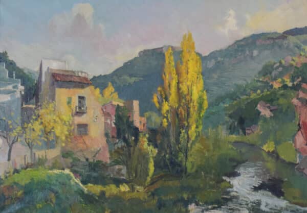Autumn Landscape with a Riverside Village - Image 2