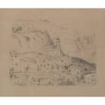 Joaquin Mir Trinxet – Fishing Village – Etching, 1929 drawing Antique Art