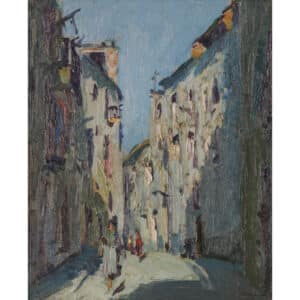 J. Mir – Street Scene on a Sunny Day Barcelona Antique Art