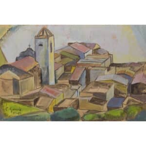 Cubist Watercolour of a Spanish Village abstract art Antique Art