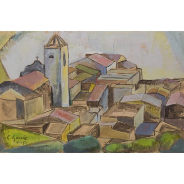 Cubist Watercolour of a Spanish Village abstract art Antique Art 3