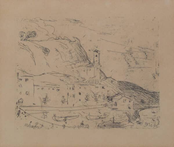 Joaquin Mir Trinxet - Fishing Village - Etching, 1929 - Image 2