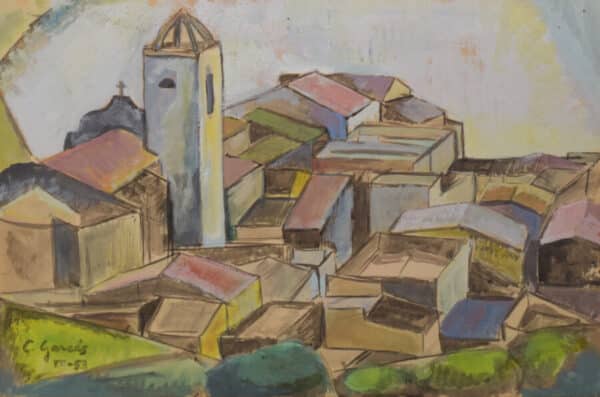 Cubist Watercolour of a Spanish Village abstract art Antique Art 4