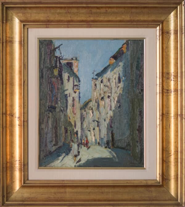 J. Mir – Street Scene on a Sunny Day Barcelona Antique Art 5