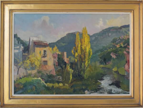 Autumn Landscape with a Riverside Village autumn landscape Antique Art 5