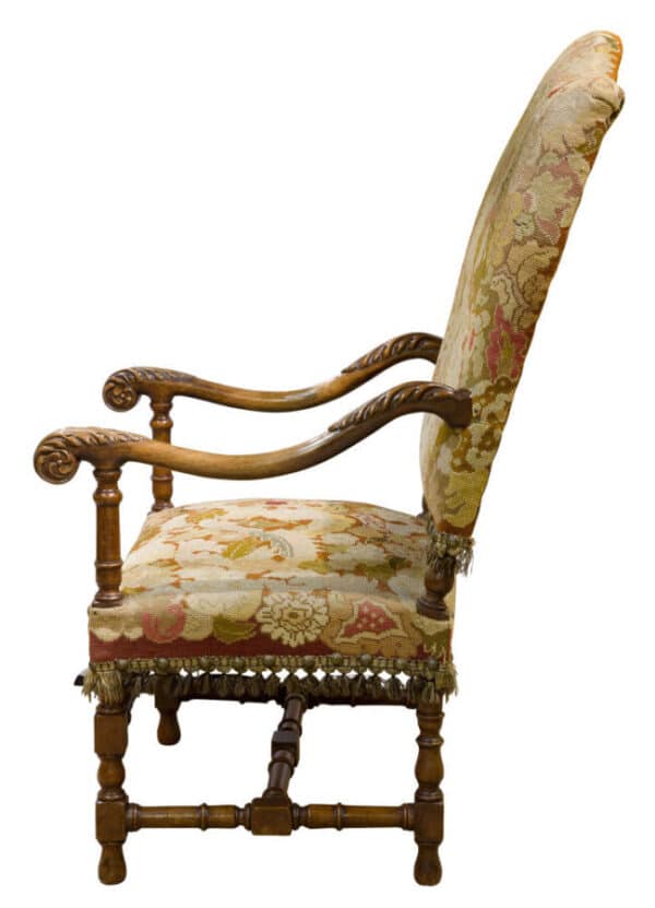 Louis XIV style carved walnut armchair - Image 4