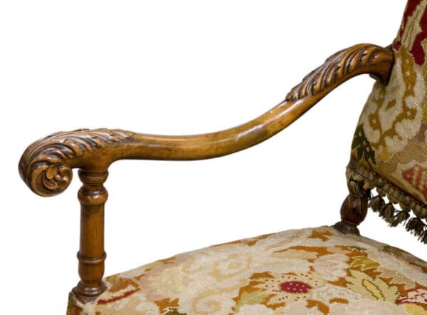 Louis XIV style carved walnut armchair - Image 3