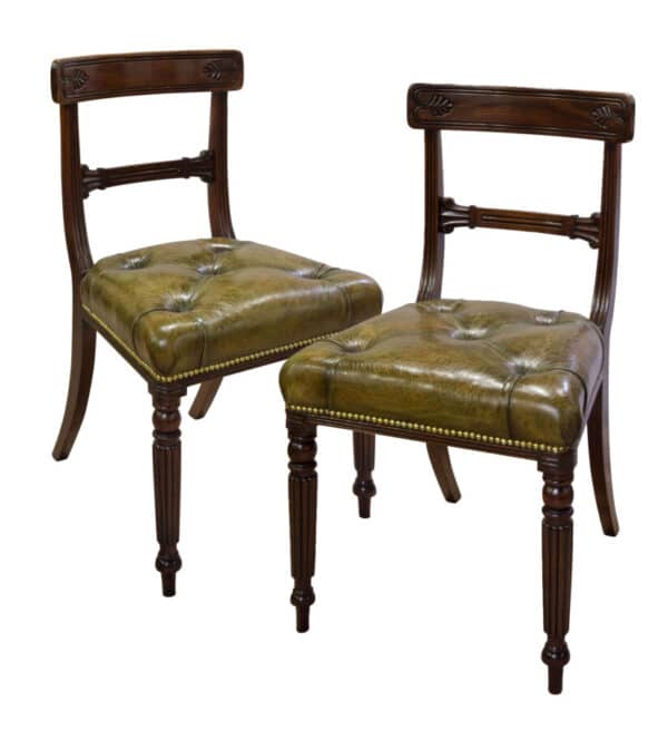 Pair of mahogany & leather side chairs