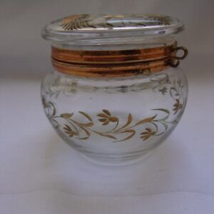 DRESSER BOX CUT GLASS HAND PAINTED GOLD (Bohemia) Antique Glassware