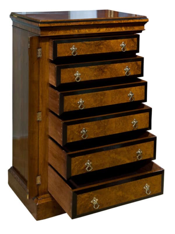Walnut, amboyna and ebonised wellington chest c1870 - Image 6