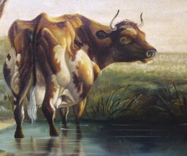 Cattle Resting By Heinrich Harder (1858-1935 German ) 19th Landscape Oil Painting Of A Bull Antique Oil Painting Antique Art 6