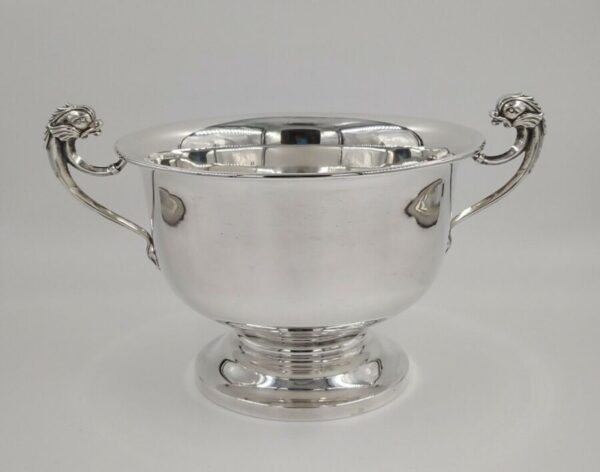 Antique Sterling Solid Silver Dolphin Handle Bowl 637g Antique Silver Antique Silver 3
