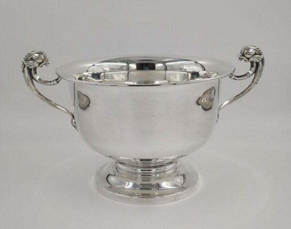 Antique Sterling Solid Silver Dolphin Handle Bowl 637g