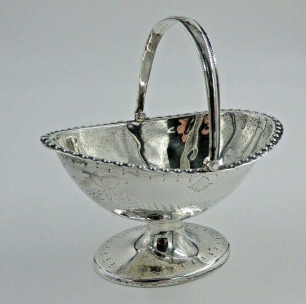 Antique Sterling Solid Silver Small Sugar Basket with Swing Handle