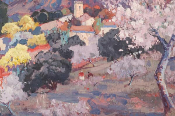 Josep Mas Pou – Almond Blossom Landscape blossom Antique Art 5