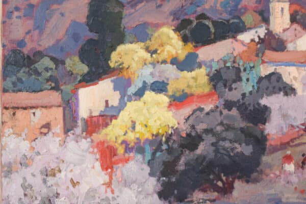 Josep Mas Pou – Almond Blossom Landscape blossom Antique Art 7