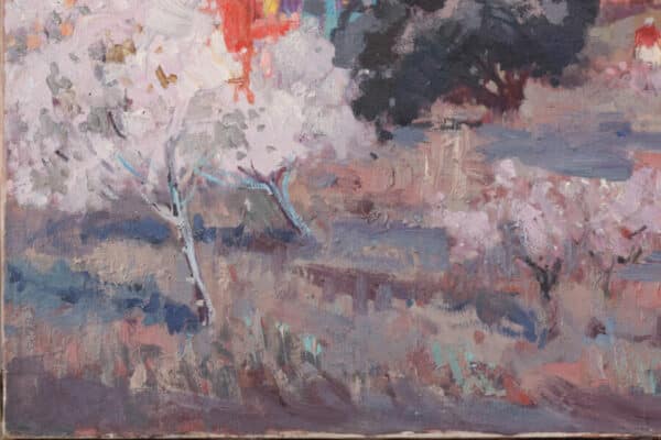 Josep Mas Pou – Almond Blossom Landscape blossom Antique Art 11