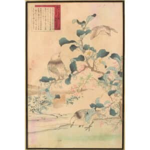 Woodblock with Birds asian art Antique Art
