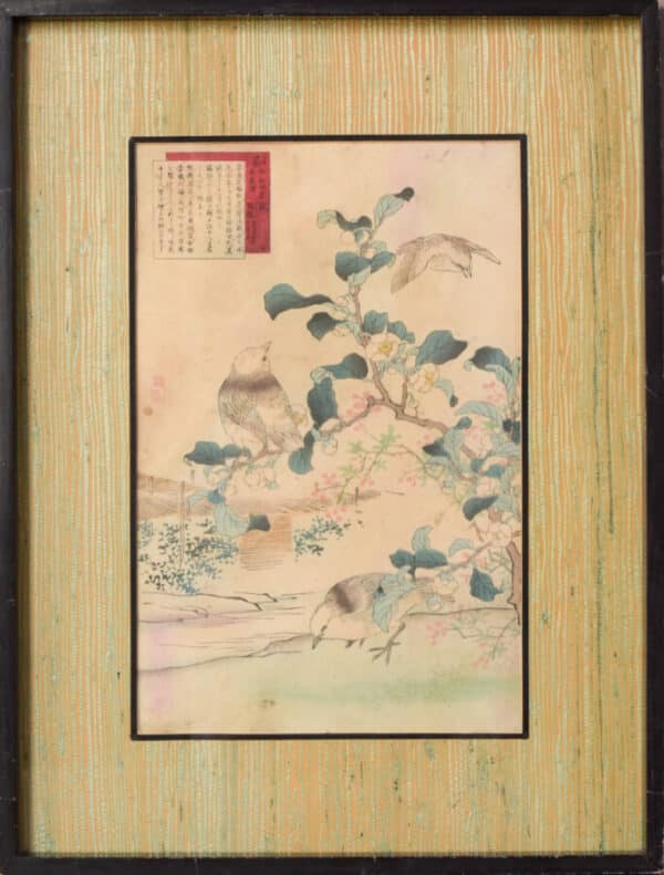 Woodblock with Birds asian art Antique Art 5